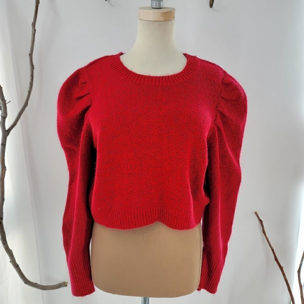 Wild fable cropped puff sleeve sweater red